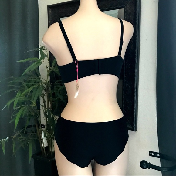 Black/Cream Butterfly Balconette Push Up Bra Set - Picture 6 of 7